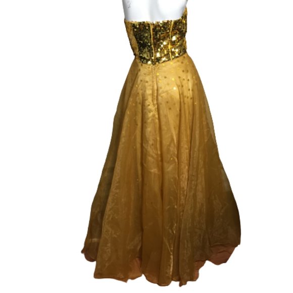 Gold Sequins Strapless Gown - Picture 6 of 14